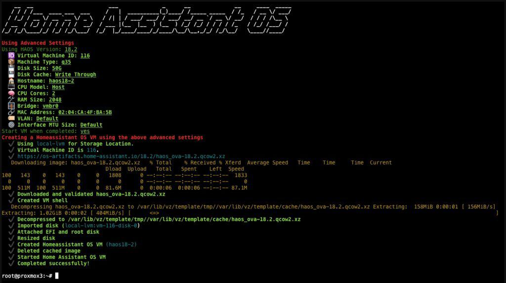 Proxmox VE 9.2 server setup screen with advanced settings.
