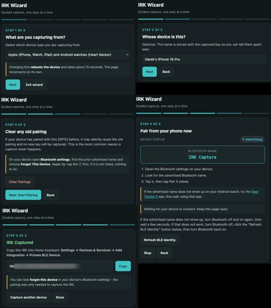 Step-by-step guide to capturing Bluetooth IRK with ESPHome.