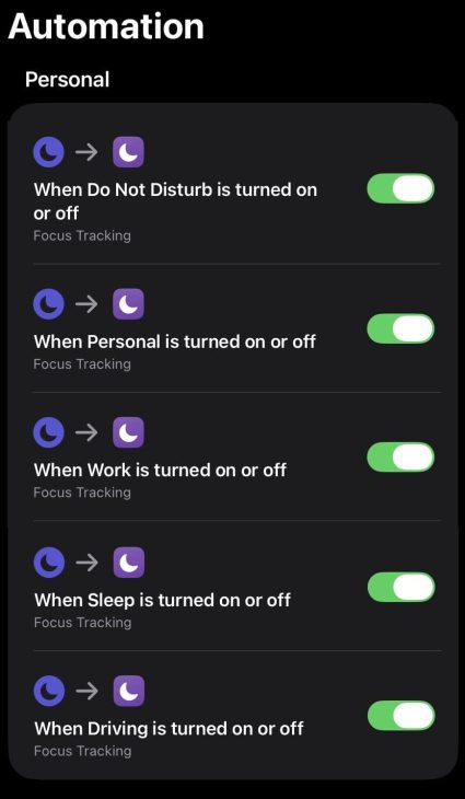 IOS 27 Focus Mode settings screen showing toggles for various modes.