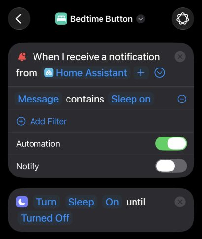 Home Assistant automation for sleep mode control on Apple devices.