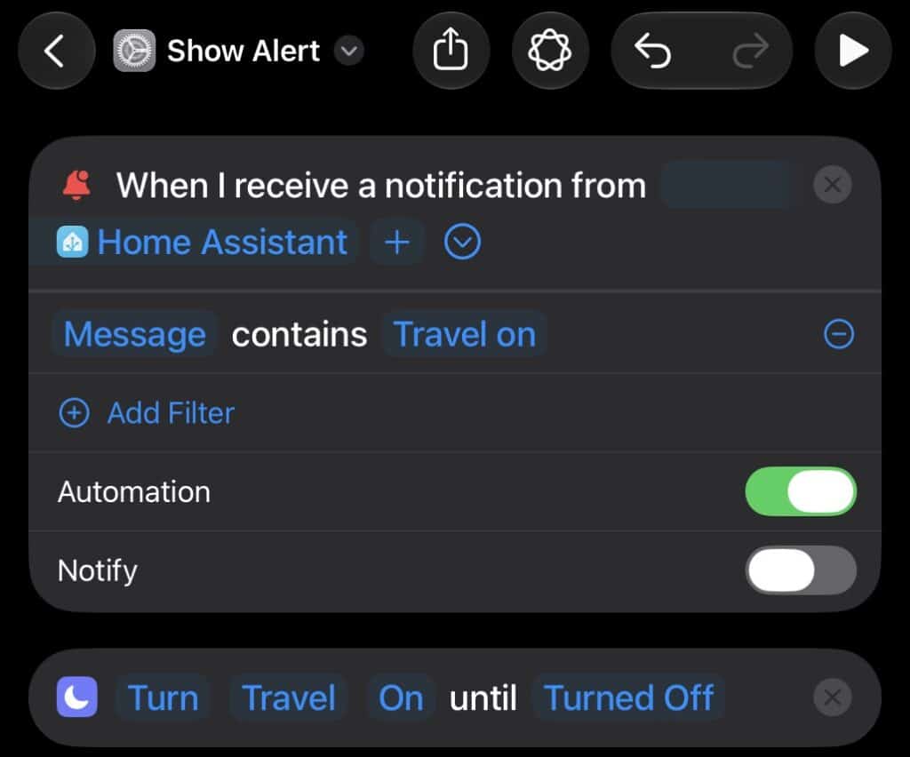 Screenshot of Home Assistant notification automation settings.
