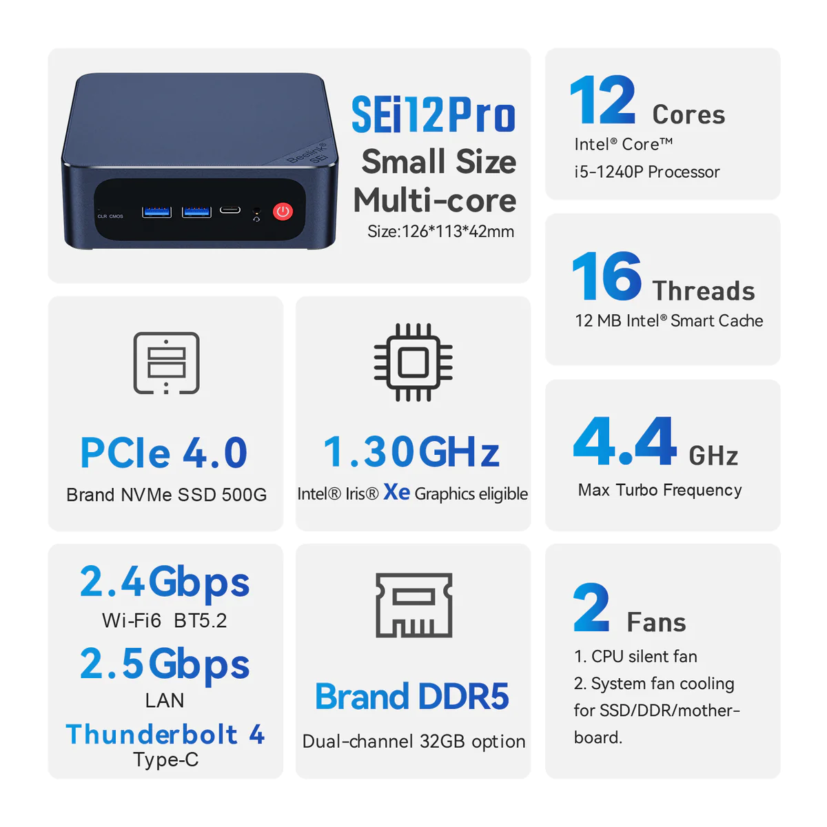 Beelink EQ12 EQ12 Pro Intel 12th N100 N305 Mini PC DDR5 8GB 500GB